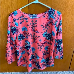 Floral Peach Blouse with Ruffle Sleeves